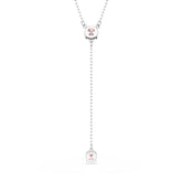 Attract Y necklace, Round cut, Pink, Rhodium plated